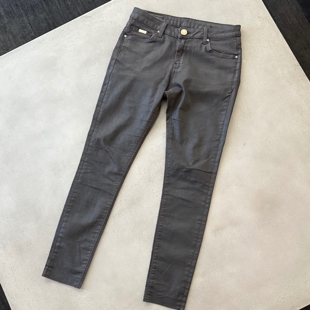 Zara Woman Waxed Skinny Jean, Size 26, Black-Brown